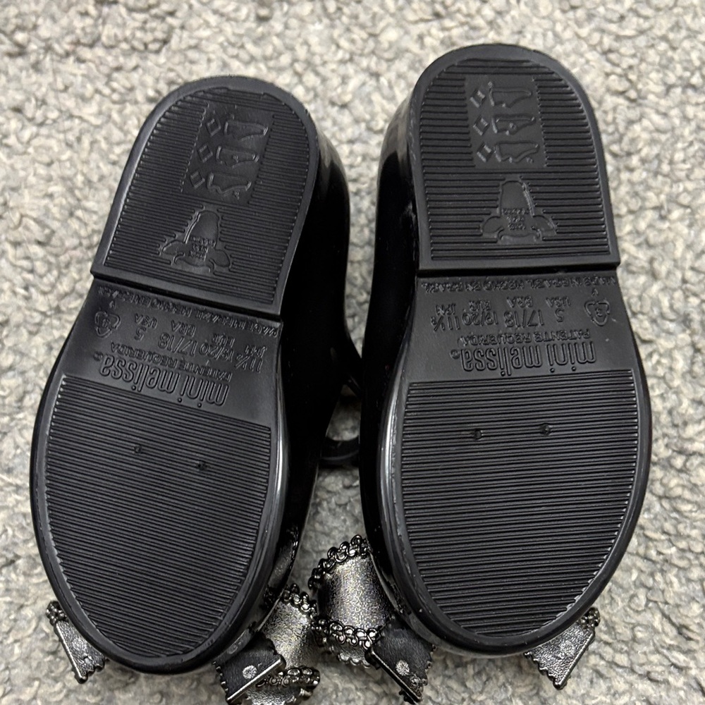 Mini Melissa Black Mary Jane Shoes with Metallic Silver Bow Accent - Picture 3 of 3